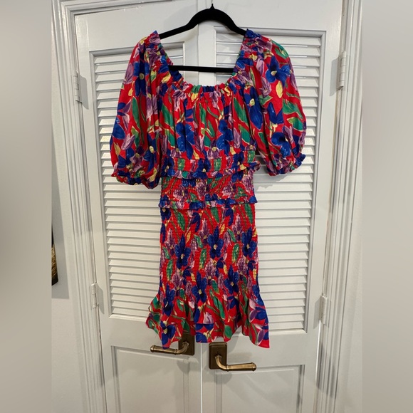 Skies Are Blue Colorful Floral Smocked Mini Dress - Picture 2 of 4